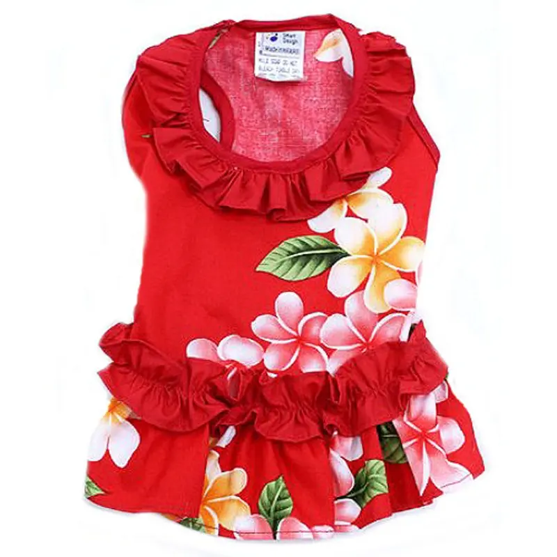 Red Flower Ruffle Hawaiian Dog Dress XXS