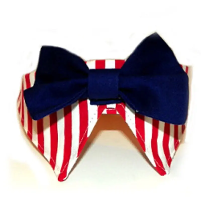 Red Striped Patriotic Dog Bow Tie and Collar XXS