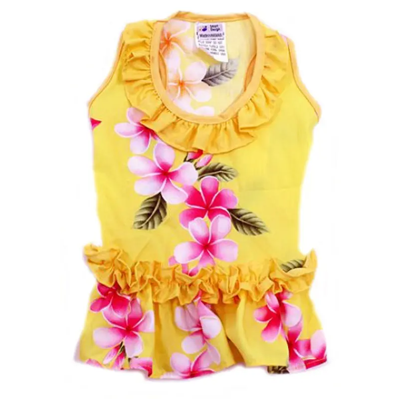 Yellow Plumeria Hawaiian Dog Dress XXS