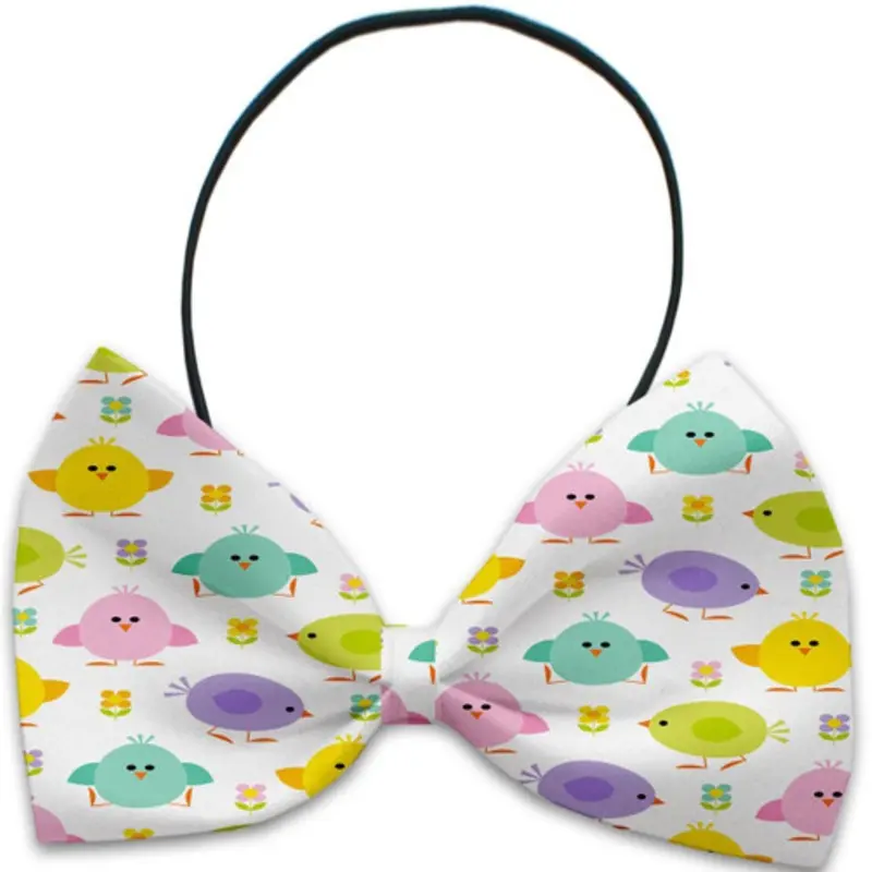 Easter Chickadees Pet Dog Bow Tie Elastic - Necks 10 - 19 inches