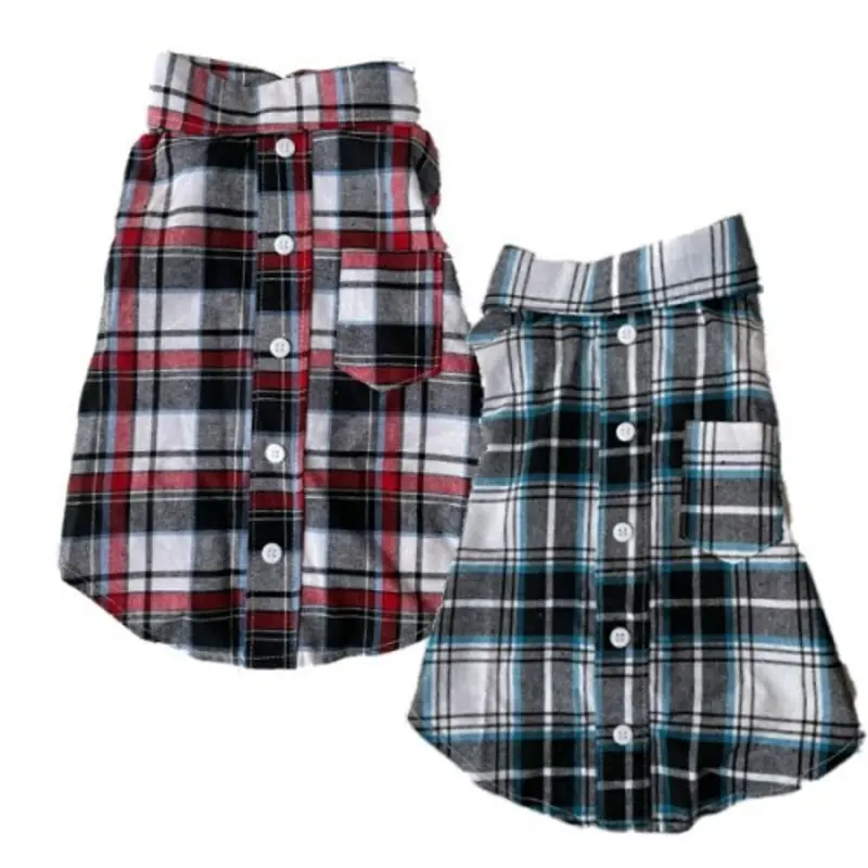 Plaid Dog Shirt by FouFou Dog Blue, Small