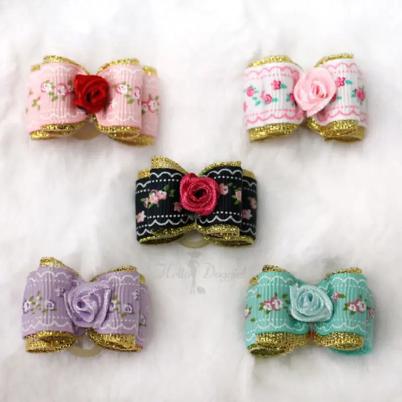 Rose Flower Bow by Hello Doggie Pink/Red Rose