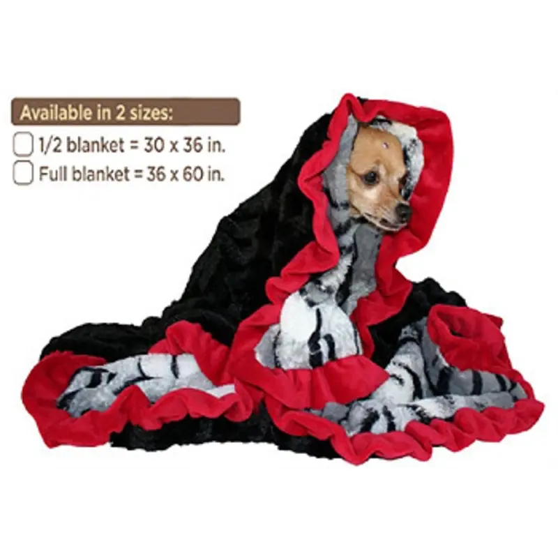 Sleepy Time Cuddle Dog Blanket - White Siberian & Red - 2 Sizes Small (1/2 blanket 30 x 36)