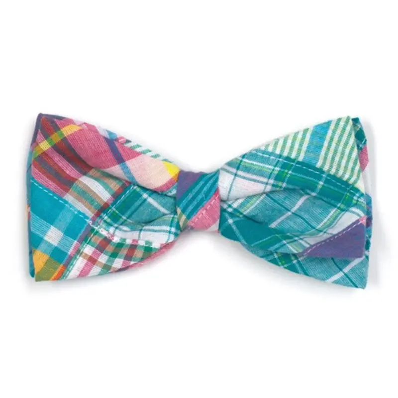Turquoise Patch Madras Pet Dog Bow Tie Small