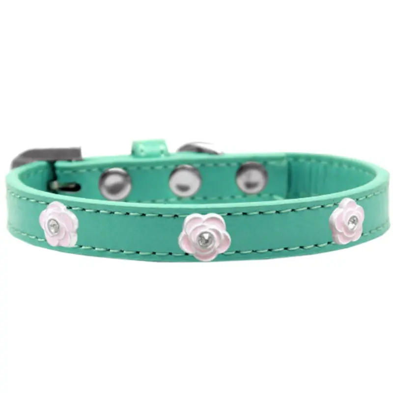 Light Pink Rose Widget Dog Collar - Aqua