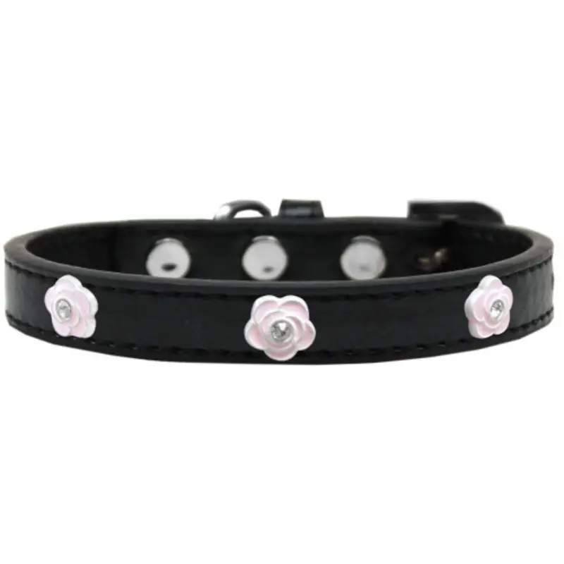 Light Pink Rose Widget Dog Collar - Black