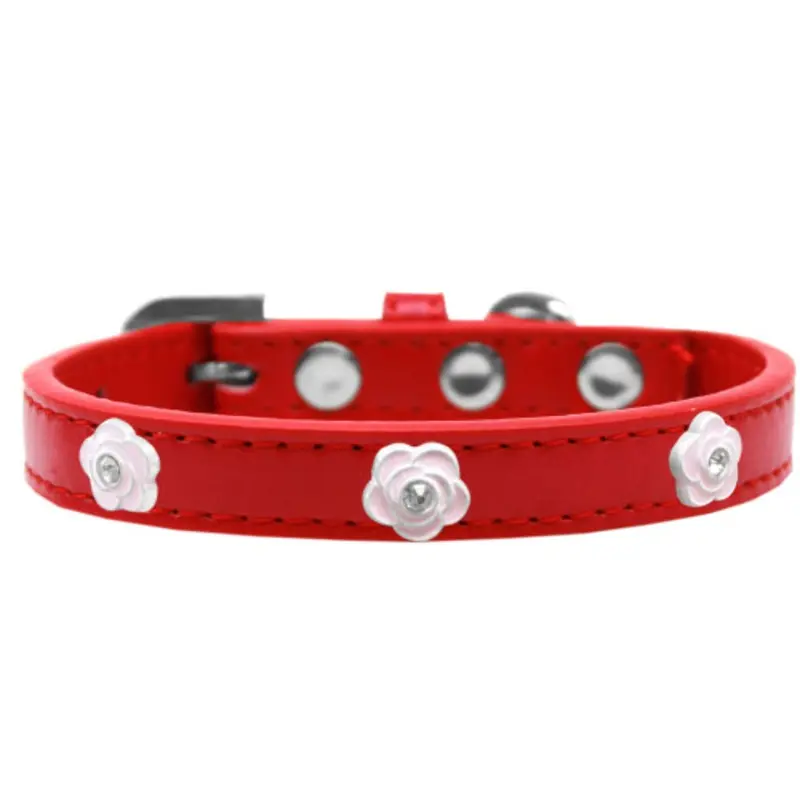 Light Pink Rose Widget Dog Collar - Red