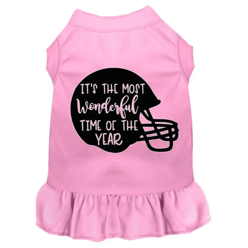 Most Wonderful Time Of The Year (football) Screen Print Dog Dress - Light Pink