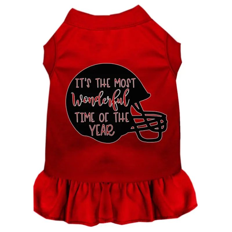 Most Wonderful Time Of The Year (football) Screen Print Dog Dress - Red