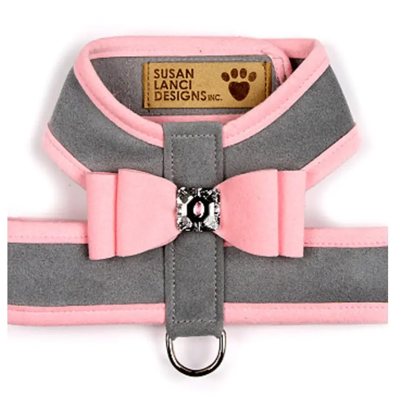 Big Bow Dog Tinkie Harnesses -Platinum/Puppy Pink Trim & Bow