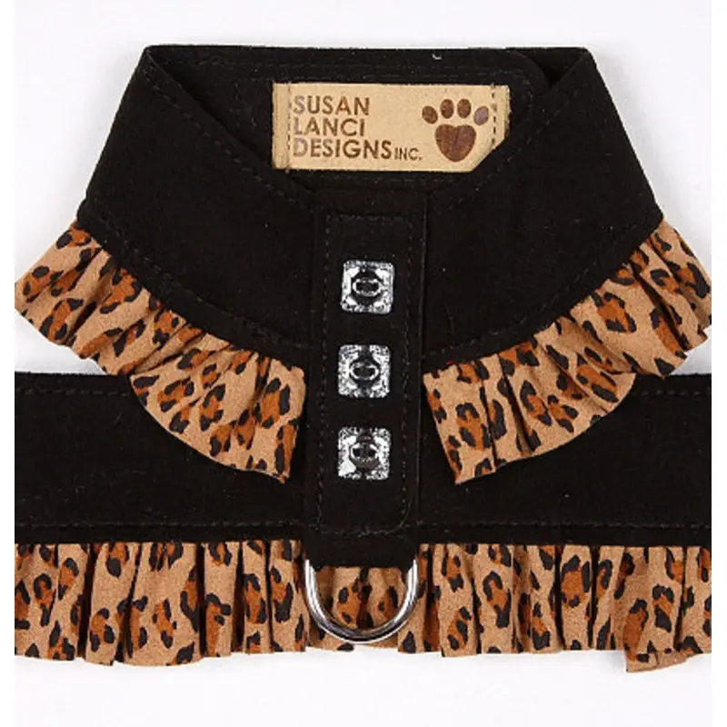 Black / Cheetah Pinafore Harnesses by Susan Lanci Teacup  (Chest Girth 6-8")