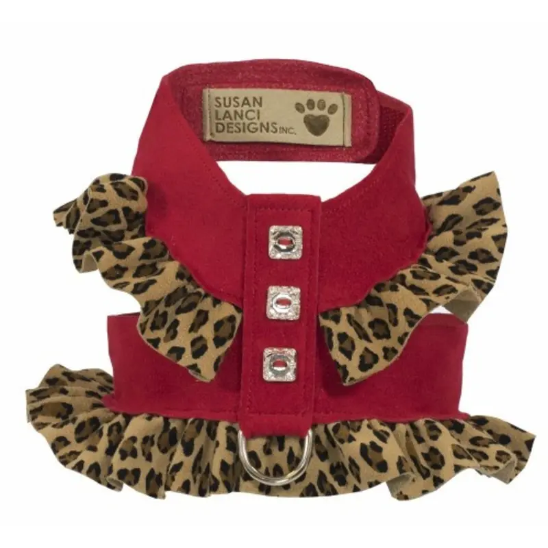 Red / Cheetah Pinafore Harnesses by Susan Lanci Teacup  (Chest Girth 6-8")