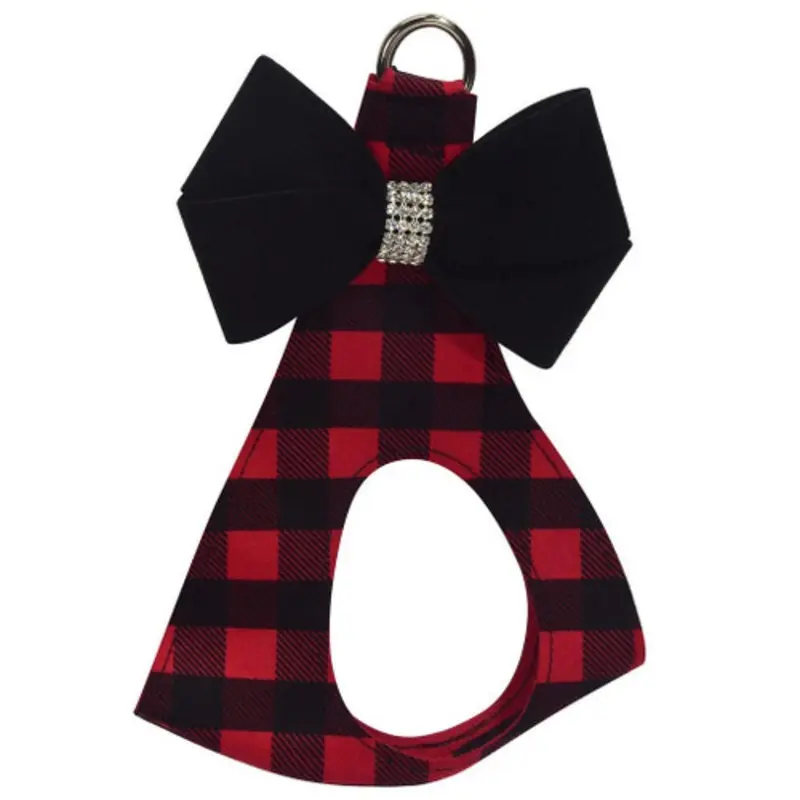 Red Gingham Black Nouveau Bow Step In Harness - Custom