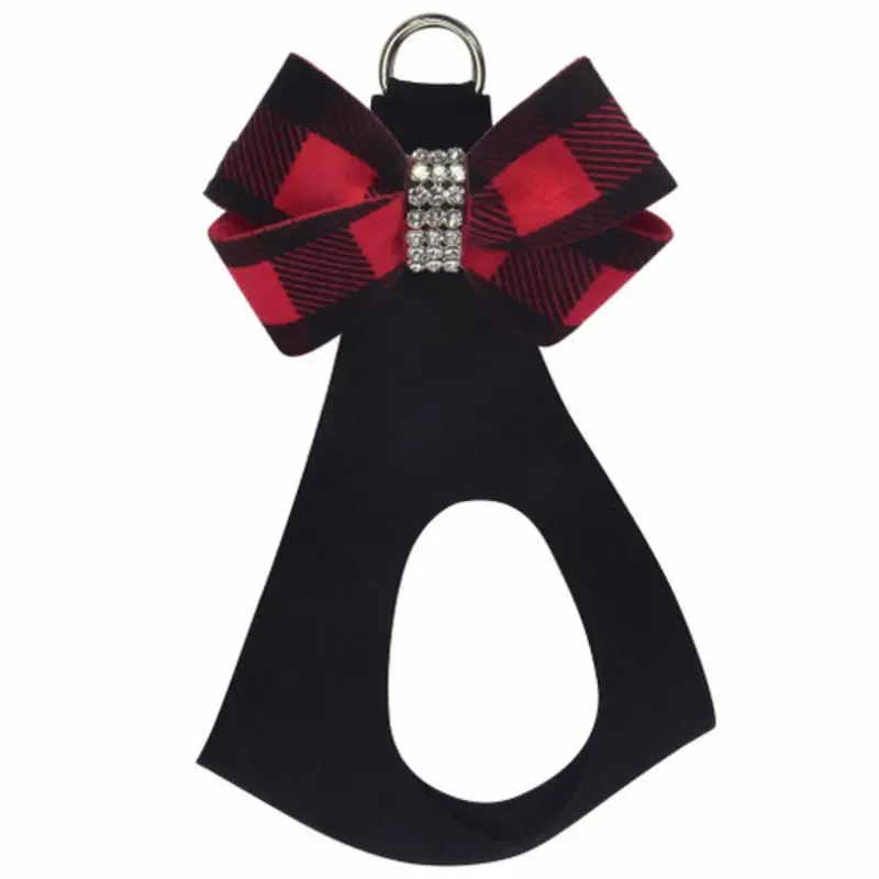 Red Gingham Nouveau Bow Step In Harness - Custom