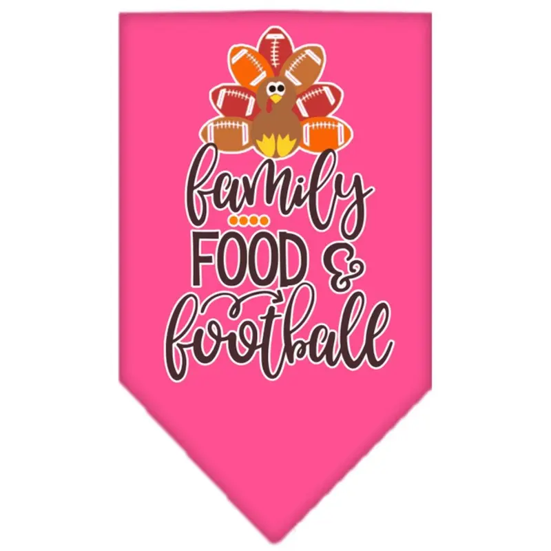 Family, Food, And Football Screen Print Bandana - Bright Pink Small  - 14" x 14" square