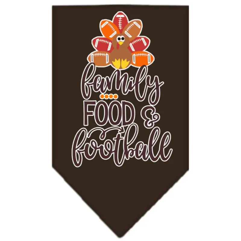 Family, Food, And Football Screen Print Bandana - Cocoa Brown Small  - 14" x 14" square