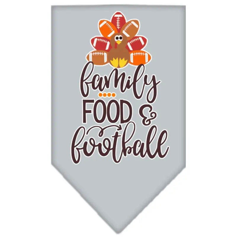 Family, Food, And Football Screen Print Bandana - Grey Small  - 14" x 14" square