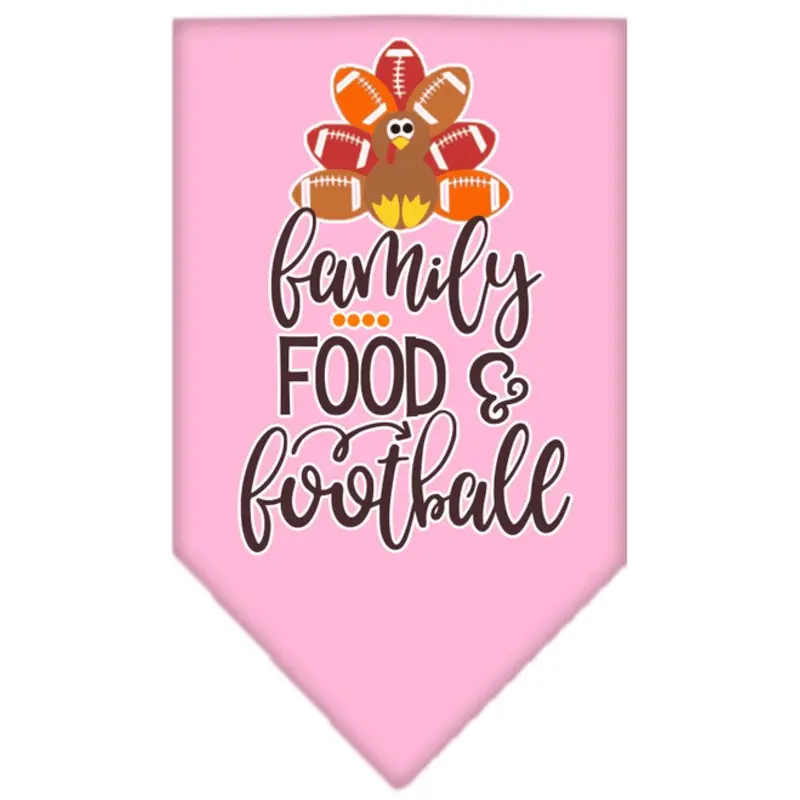 Family, Food, And Football Screen Print Bandana - Light Pink Small  - 14" x 14" square