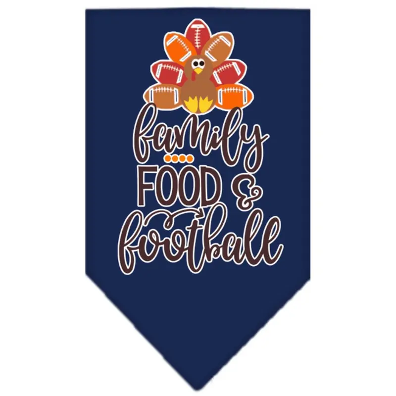 Family, Food, And Football Screen Print Bandana - Navy Blue Small  - 14" x 14" square