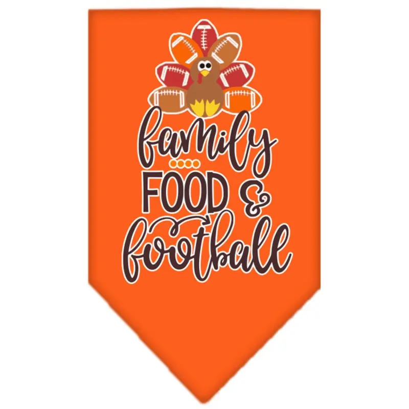 Family, Food, And Football Screen Print Bandana - Orange Small  - 14" x 14" square