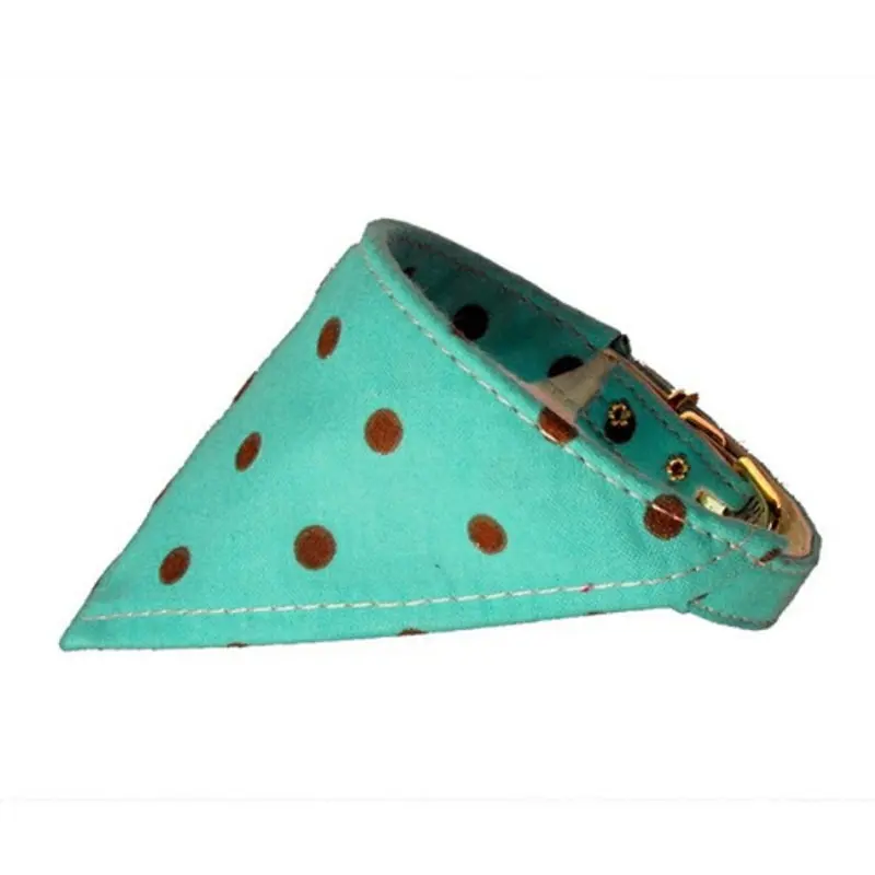 Dog Collar Bandana - Polka Dots Chocolate Dots on Turquoise, 16