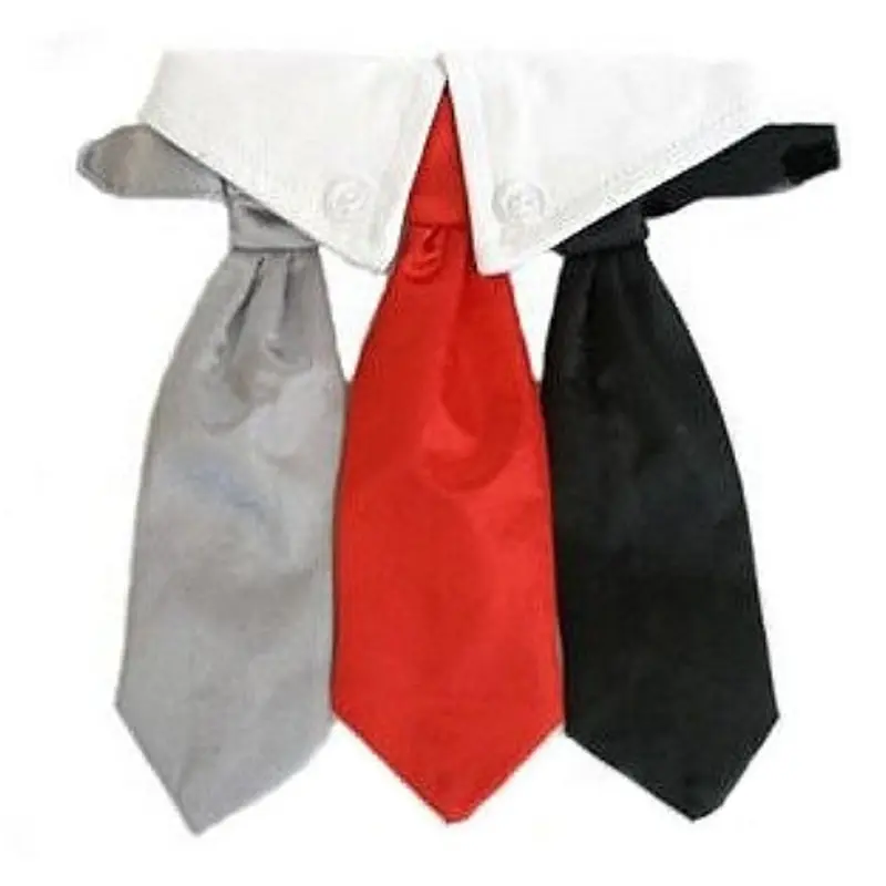 Formal Red, Black and Grey Satin Neck Tie and Collar Set XS