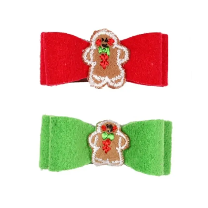 Gingerbread Man Dog Hair Bow Barrettes - Red or Green XS, Green