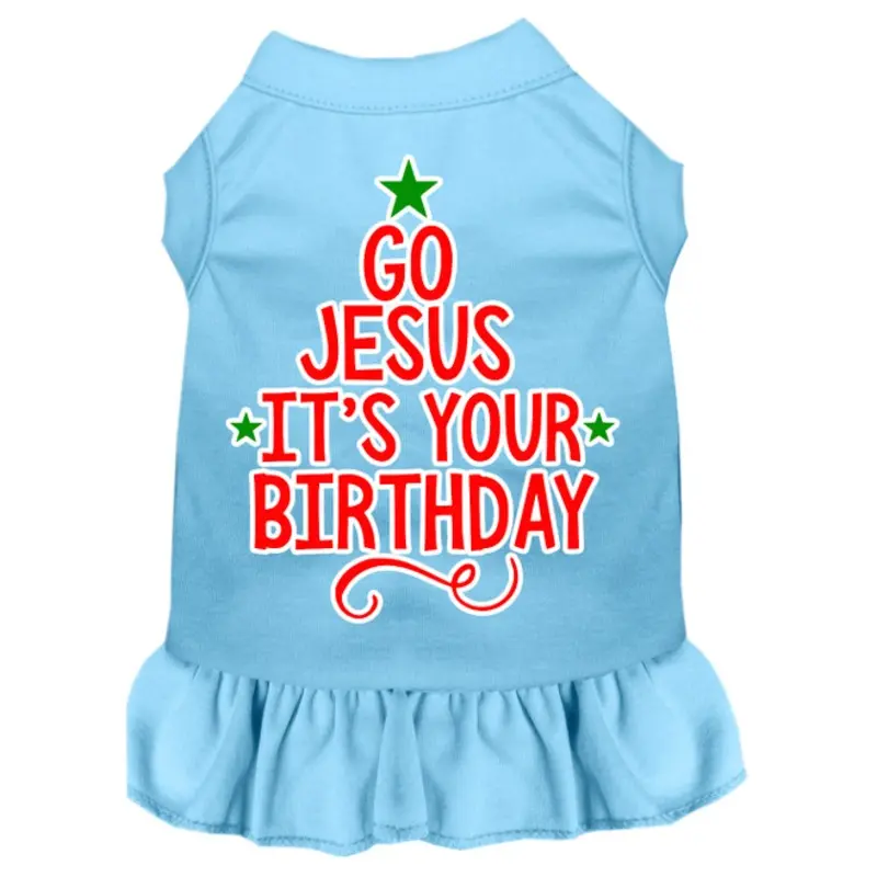Go Jesus Screen Print Dog Dress - Baby Blue
