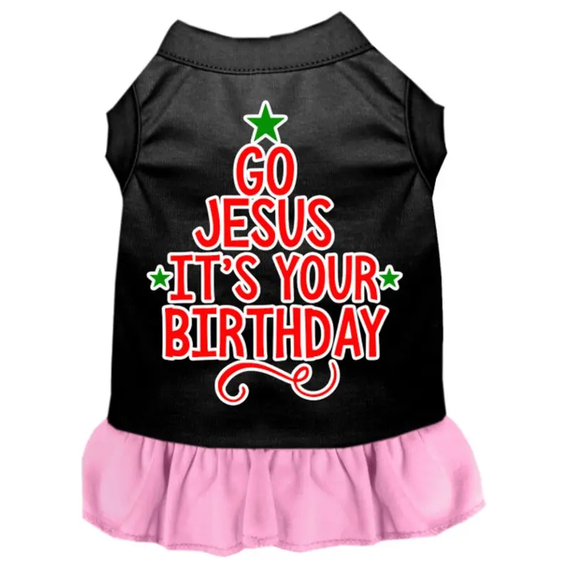 Go Jesus Screen Print Dog Dress - Black With Light Pink