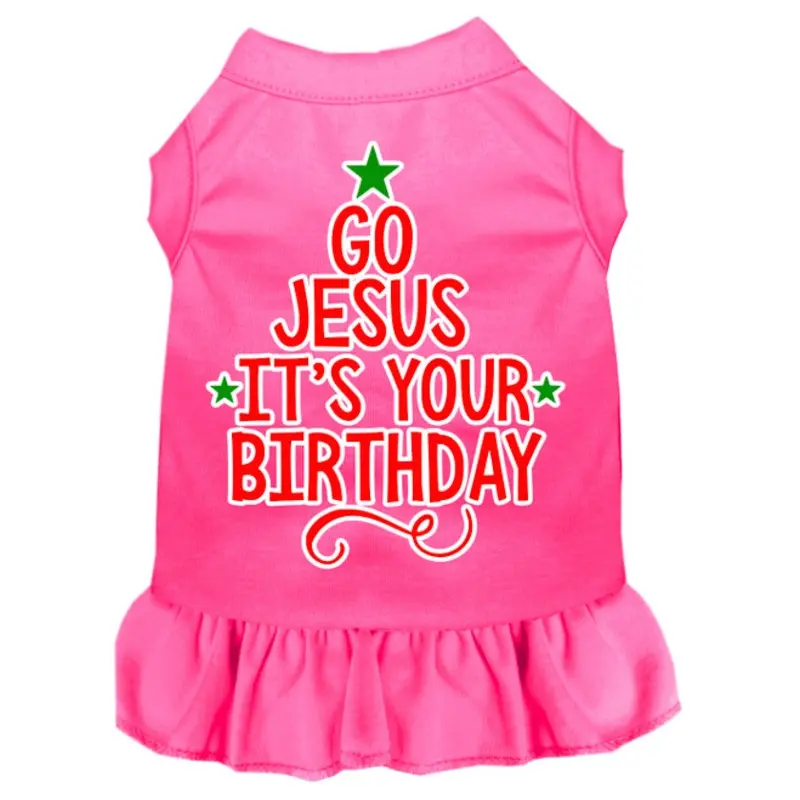 Go Jesus Screen Print Dog Dress - Bright Pink