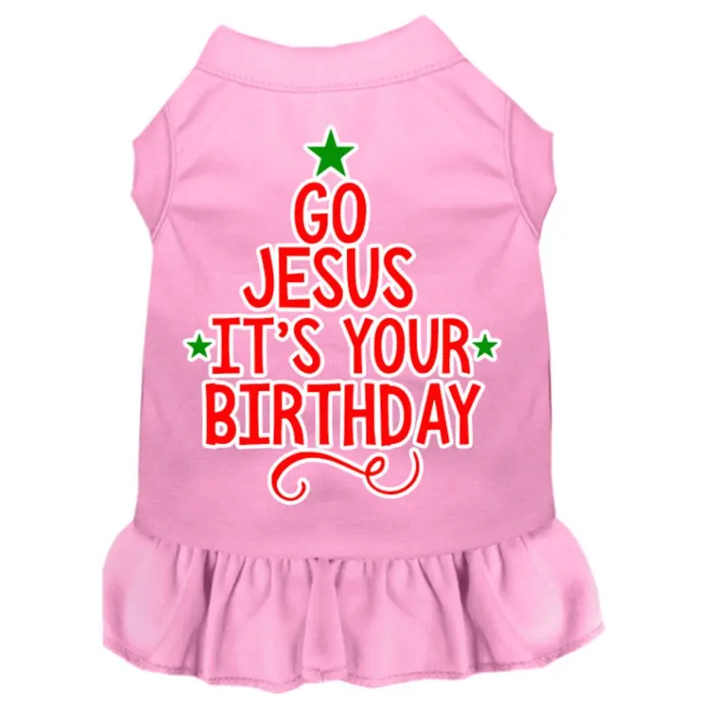 Go Jesus Screen Print Dog Dress - Light Pink