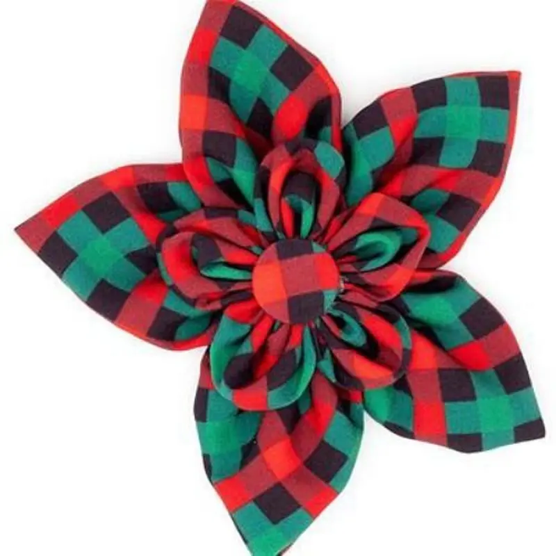 Holiday Check Pet Dog Collar Flower Small