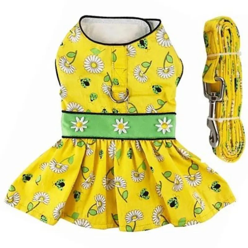 Lady Bugs and Daisies Dog Dress and Matching Leash
