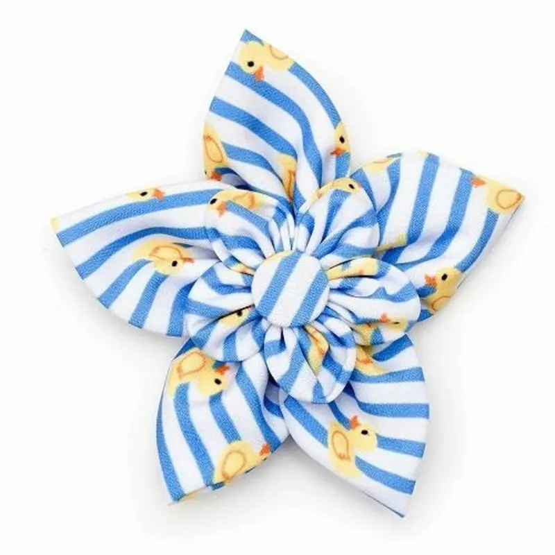 Light Blue/White Stripe Rubber Duck Pet Dog Collar Flower Small
