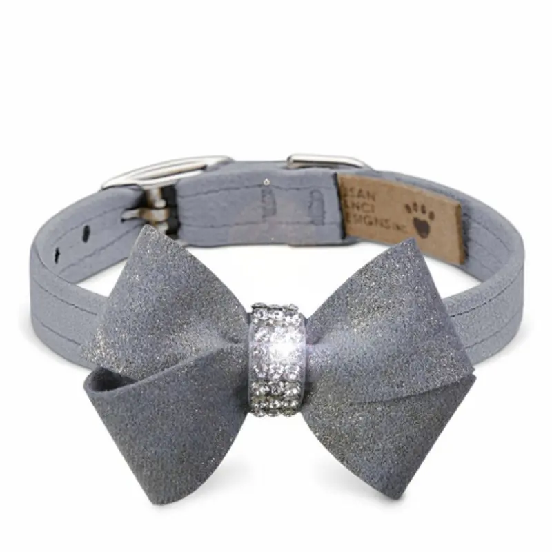 Platinum Glitzerati Nouveau Bow Dog Collar - XXL 5/8"
