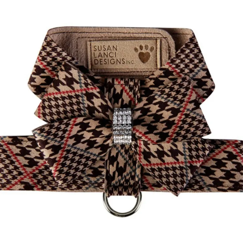 Chocolate Houndstooth Nouveau Bow Tinkie Dog Harness
