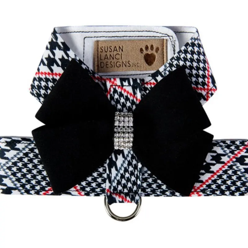 Classic Glen Houndstooth Black Nouveau Bow Tinki Dog Harness