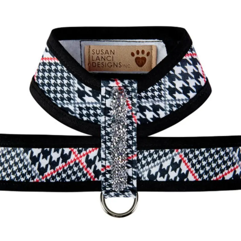 Classic Glen Houndstooth Crystal Rocks Tinkie Dog Harness w/ Trim