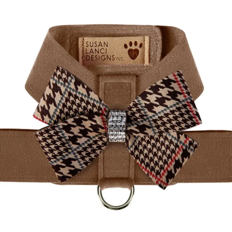 Custom- Chocolate Houndstooth Nouveau Bow Tinkie Dog Harness