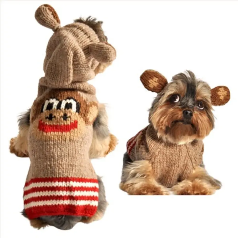 Monkey Hoodie Knit Dog Sweaters with Ears XXS