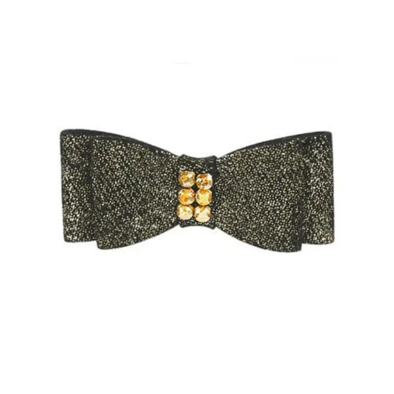 Black Glitzerati Gold Giltmore Hair Bow Barrette TW:  1 X 3/8