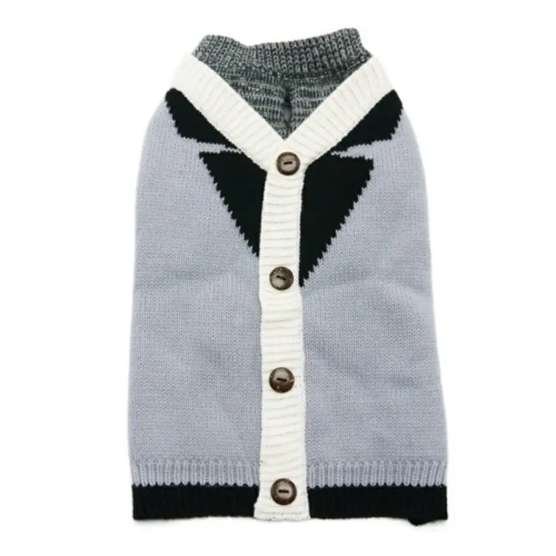 Professor Gray Cardigan Dog Sweater