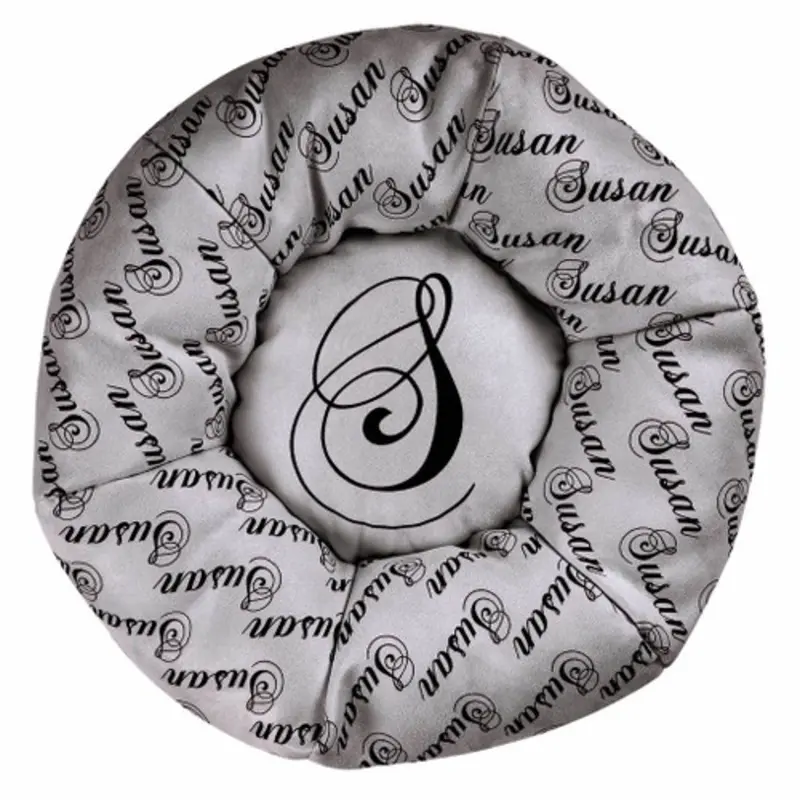 Custom Round Ultrasuede Dog Bed - Personalized - Platinum Playfair
