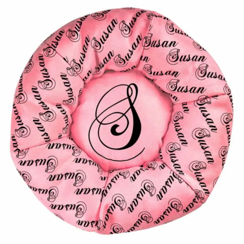 Custom Round Ultrasuede Dog Bed - Personalized - Puppy Pink Playfair