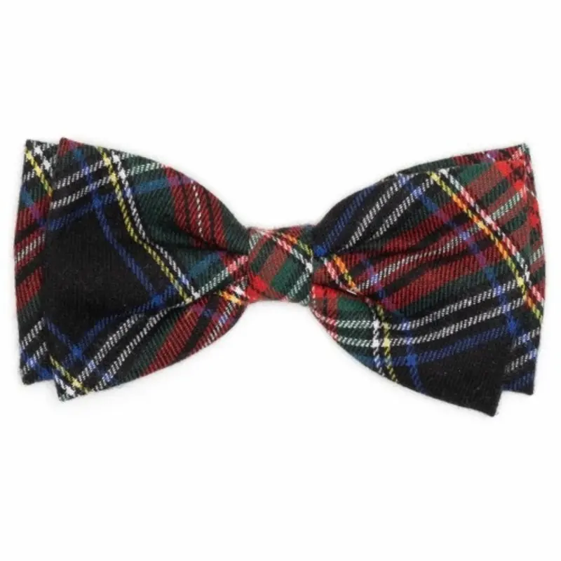 Black Stewart Plaid Pet Dog Bow Tie Small