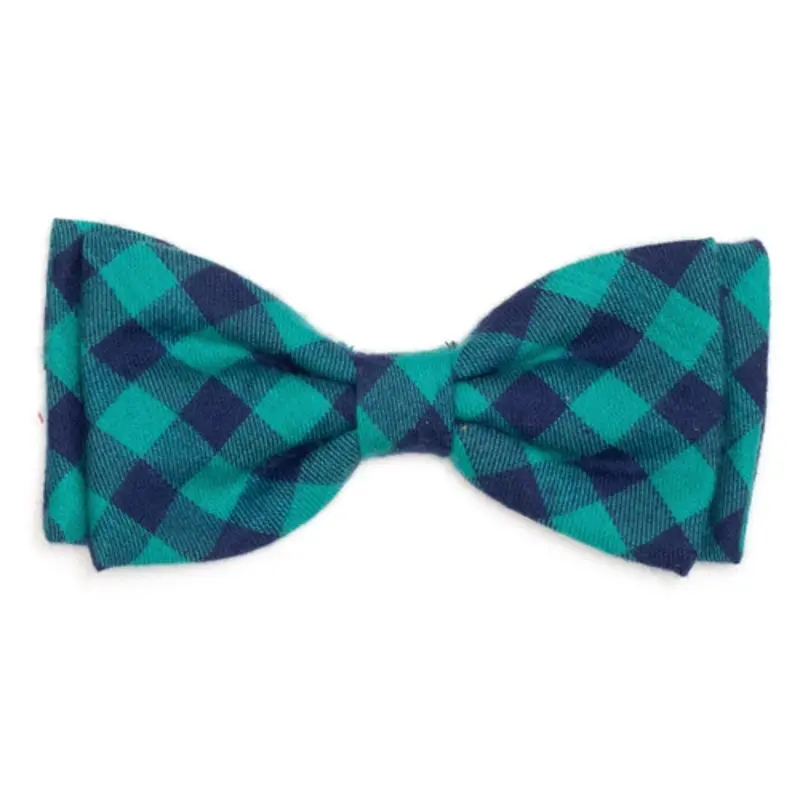 Green & Navy Buffalo Check Pet Dog Bow Tie Small