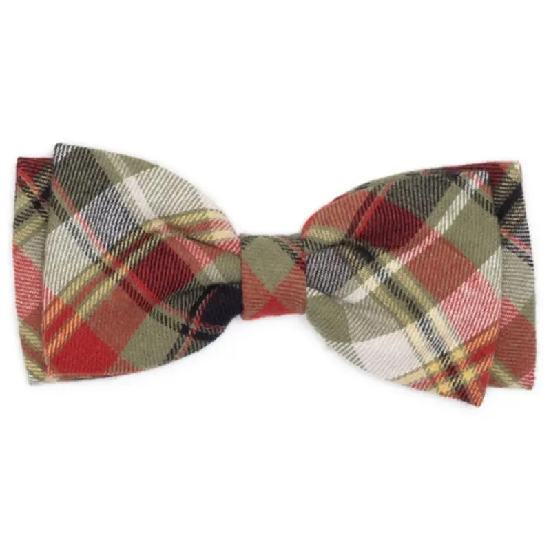 Olive Multi Plaid Pet Dog Bow Tie Small