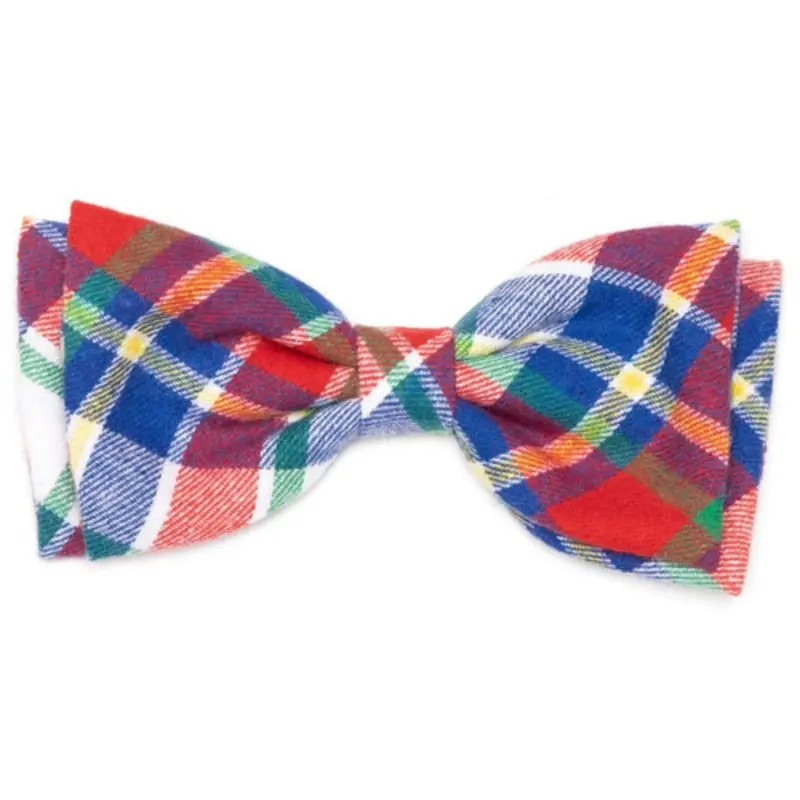 Red, Hunter & Blue Plaid Pet Dog Bow Tie Small