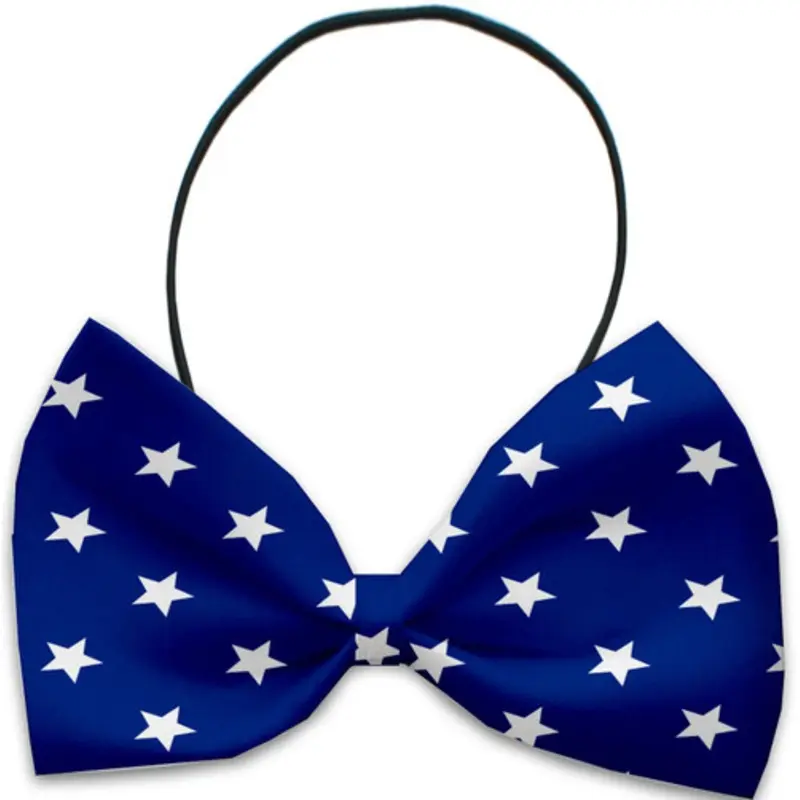Blue Stars Pet Dog Bow Tie Elastic - Necks 10 - 19 inches