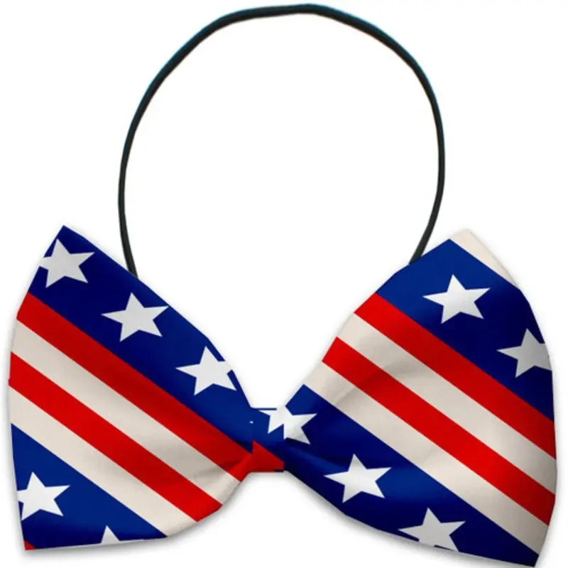 Patriotic Stars and Stripes Pet Dog Bow Tie Elastic - Necks 10 - 19 inches